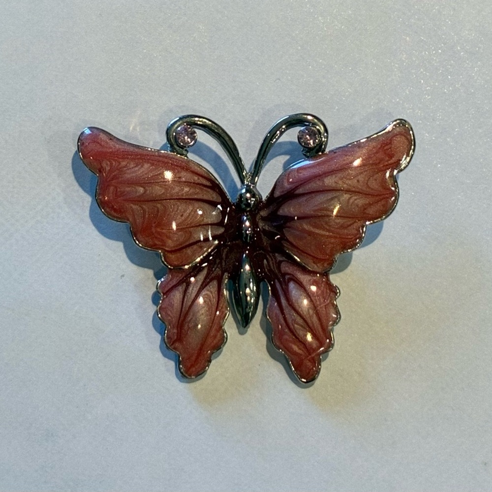 Elegant Enamel Pink Butterfly Brooch